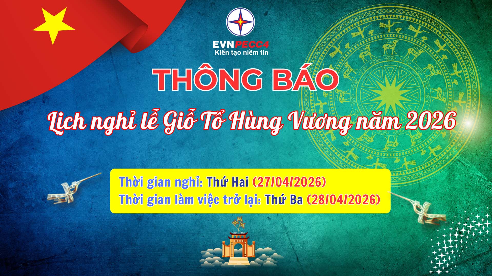 Thông báo nghỉ lễ Giỗ Tổ Hùng Vương năm 2026